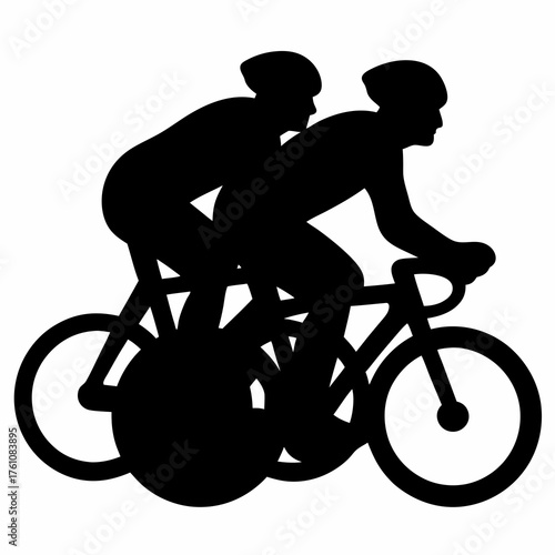 Silhouette of two cyclists riding bicycles, emphasizing teamwork and endurance