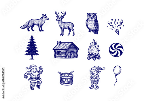 Christmas Set of Vector Hand Drawn Illustration Asset for by AZ for UI/UX, Books, Design and Decoration Asset