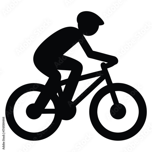 A single color silhouette of a cyclist on a bicycle with helmet