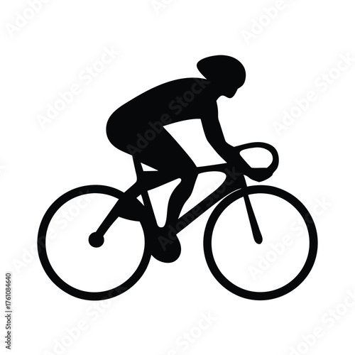 Cyclist silhouette racing on a road bike, promoting fitness and speed