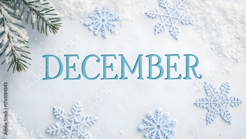 Christmas greeting card with snowflakes and festive winter background