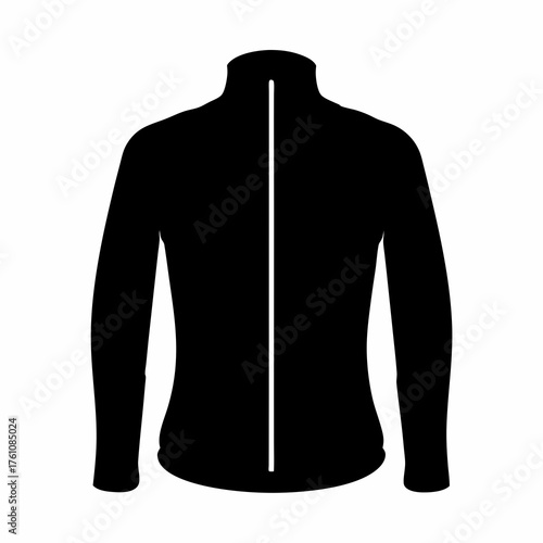 Isolated black technical jacket with long sleeves and zipper line art