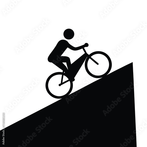 A cyclist biking uphill on a mountain bike, a simple icon