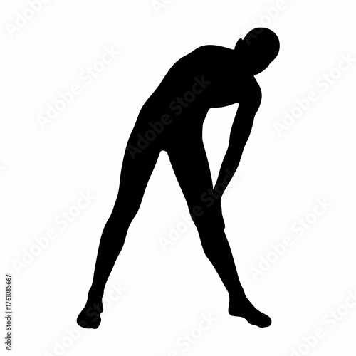 Black silhouette of person stretching to touch toes, fitness exercise
