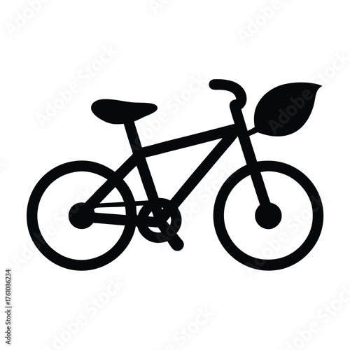 Simple black bicycle icon with leaf accent symbolizing sustainable transportation