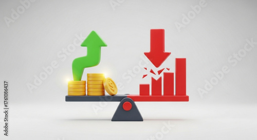 Investment risk management and financial balance concept showing profit and loss in business market