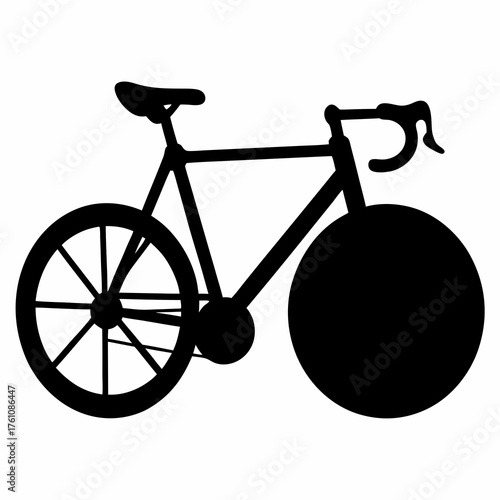 Stylized silhouette of a racing bicycle presented in black and white scheme