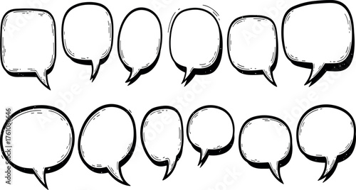 Set of Doodle Speech Bubbles Diverse Shapes for Communication and Expression