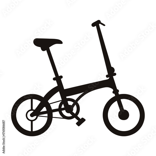 Silhouette of a folding bicycle in black on a white background