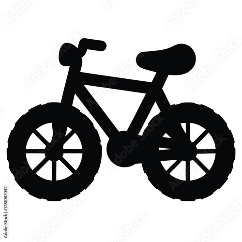 Silhouette of a small cartoon bicycle with big chunky tires and seat