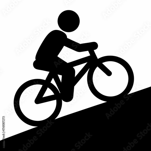 Silhouette of a person riding a bicycle uphill on a black background