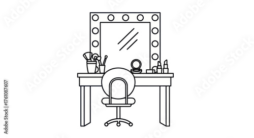 Illuminated Vanity Mirror with Makeup Station and Chair.