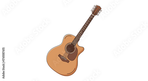 Detailed Illustration of an Acoustic Guitar with Wooden Body.