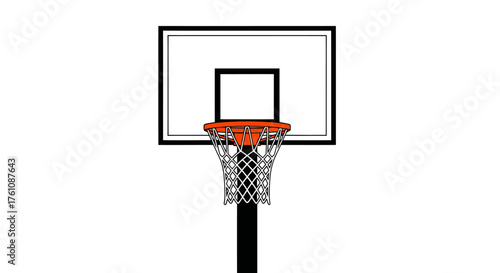 Illustrated Basketball Hoop with Net and Backboard Front View.