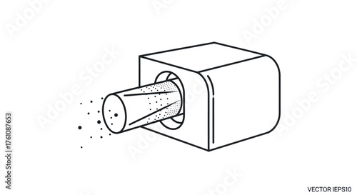 Simple Line Drawing of a Pencil Sharpener with Pencil Shavings.