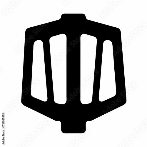 Black and white minimalistic depiction of a bicycle pedal component isolated