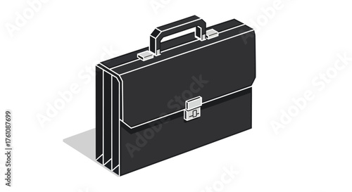 Black Leather Briefcase with Handle and Silver Clasp.