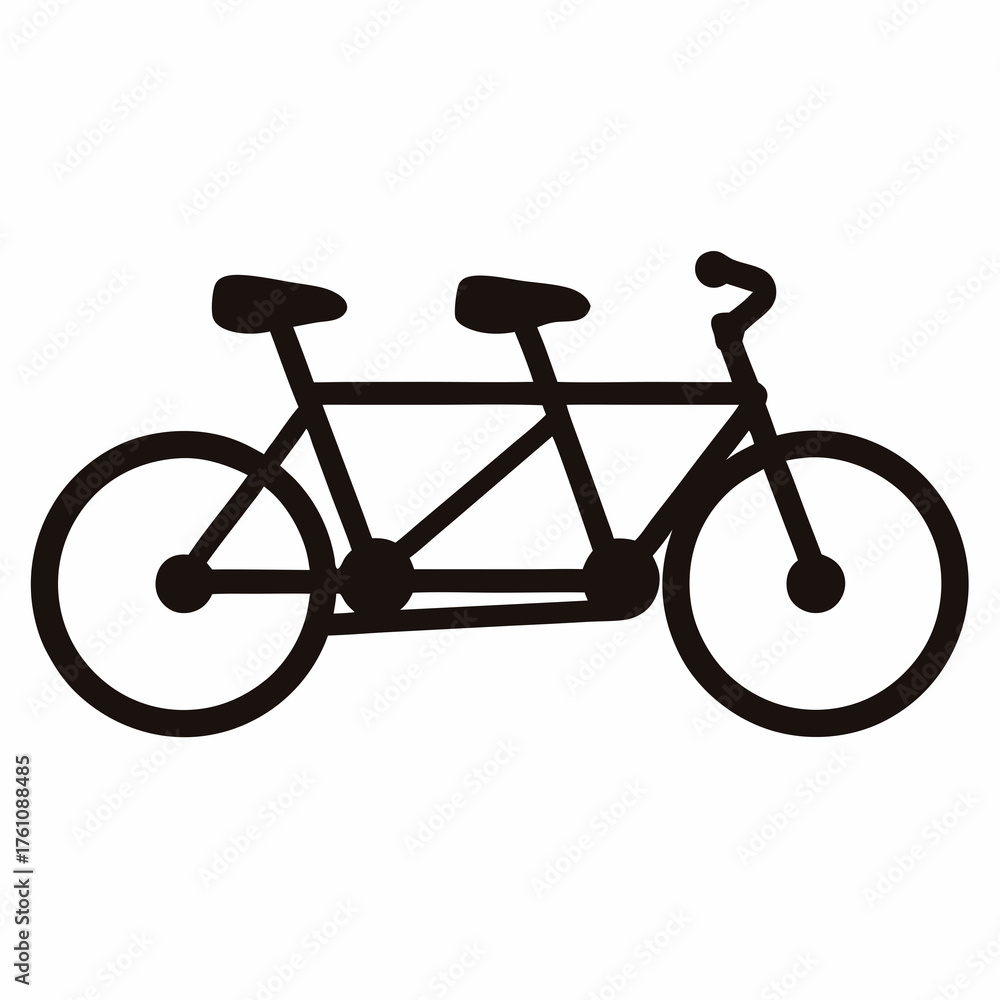 Obraz premium A black silhouette of a tandem bicycle with two seats and handle