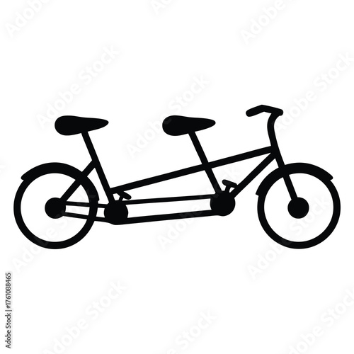 A black silhouette of a tandem bicycle, ready for two riders