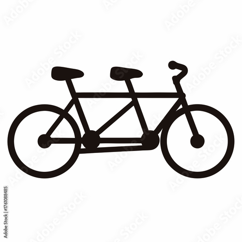 A black silhouette of a tandem bicycle with two seats and handle