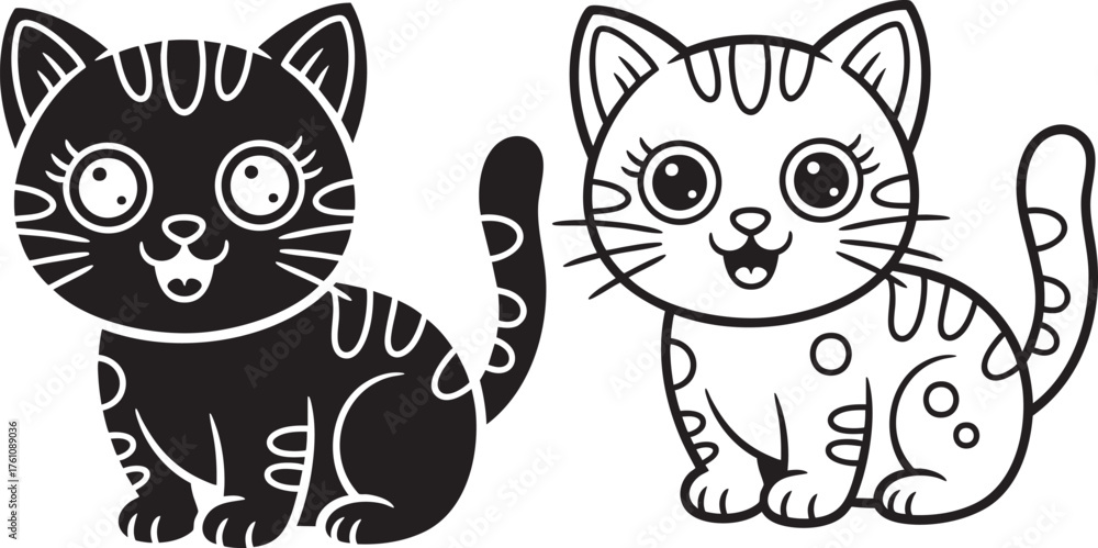 Obraz premium Cute Kids Cat Coloring Pages KDP Interior Pattern - Free Printable Coloring
