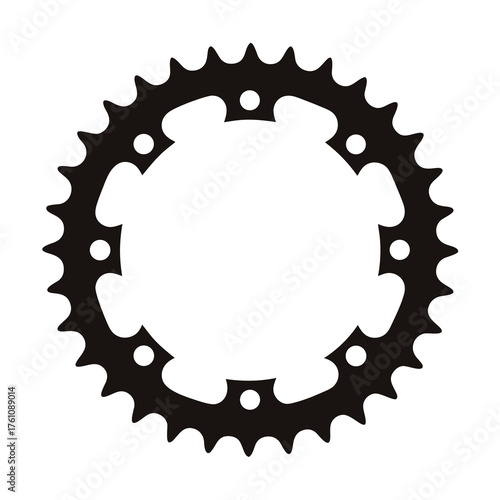 Black and white vector illustration of a bicycle chainring sprocket component