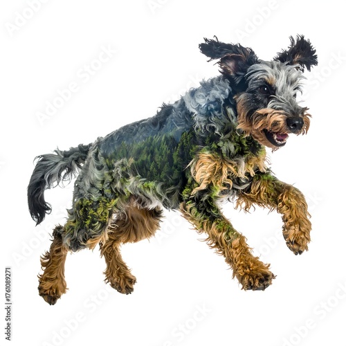 A running dog with a forest scene overlayed