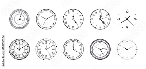 Wall clock. Vintage clock face. Watch face isolated dial with roman numerals.