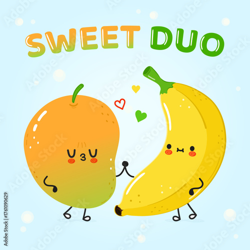 Cute mango and banana sweet duo loving