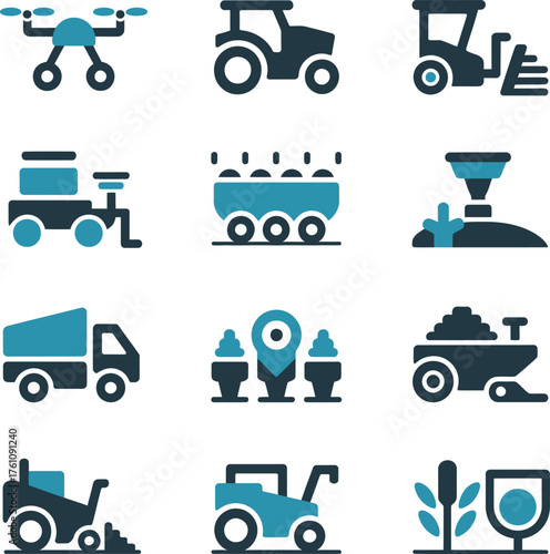 Agricultural technology and machinery icons