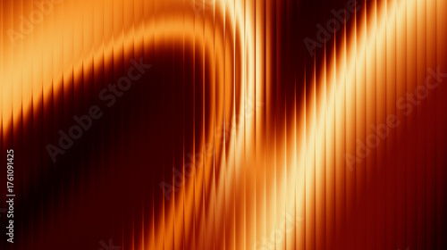 Abstract Lava Fluid Waves Glass Effect Background. Orange and Brown Curved Lines with Vertical Stripes. Dynamic fire and amber texture with a liquid metal ripple effect. Modern wallpaper background