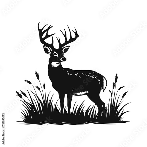 Black and white deer silhouette illustration.