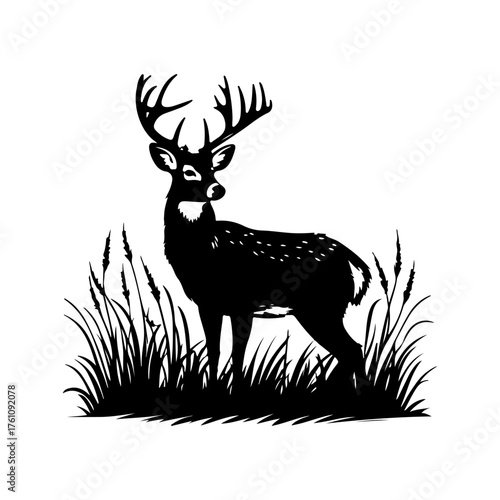 Black and white deer silhouette illustration.