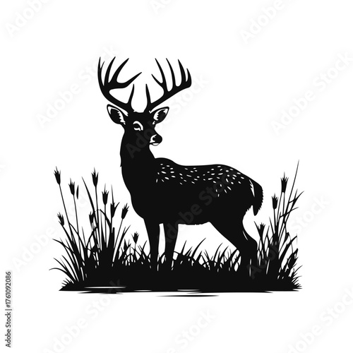 Black and white deer silhouette illustration.