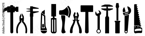 Instrument silhouettes set. Construction tool collection, building, repair, house tools
