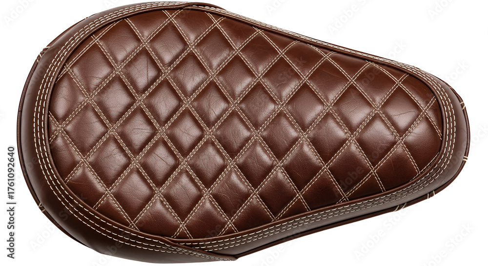 Fototapeta premium Brown leather motorcycle seat isolated on transparent background, a vintageinspired accessory for custom bikes, providing both comfort and a touch of classic style