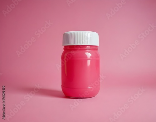 Pink blank plastic pill bottle with a screw cap for medicine or supplements. Isolated 