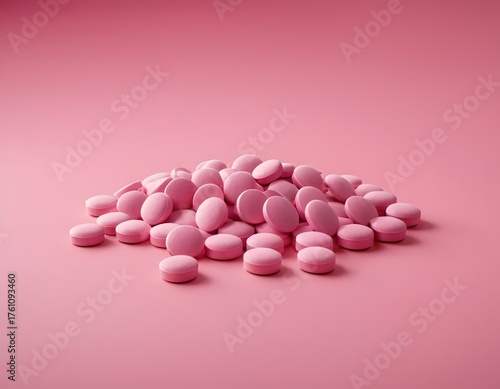Pink pill  for medicine or supplements. Isolated in pink background