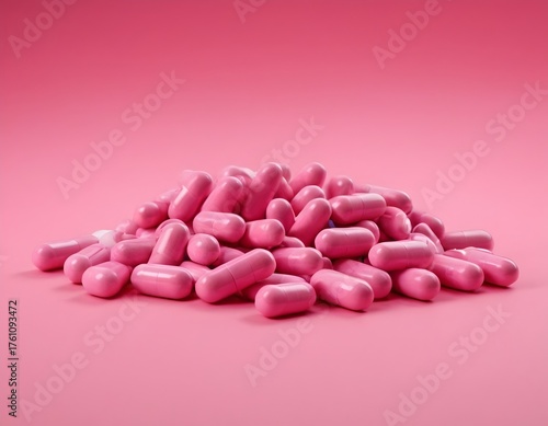 Pink pill  for medicine or supplements. Isolated in pink background