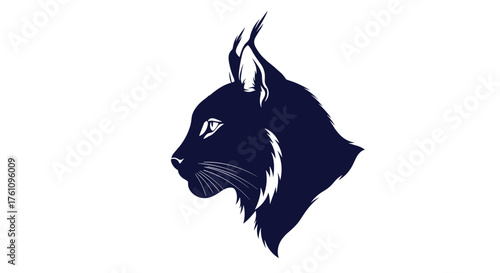 A profile view of a dark blue lynx head on a white background.