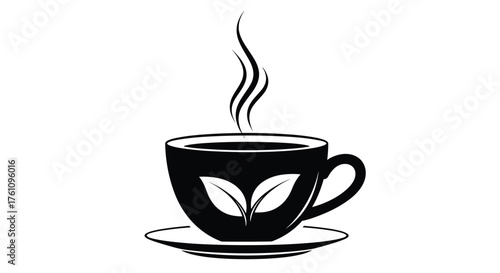 A warm cup of herbal tea with steam rising from the dark liquid within the cup.