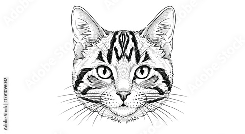 A detailed black and white sketch of a tabby cat's face.