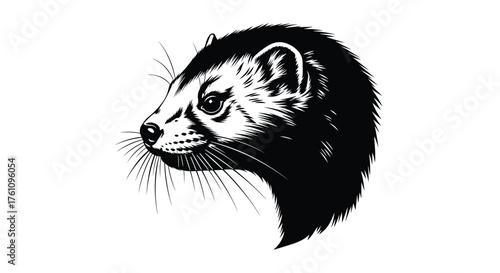 A detailed illustration of a black footed ferret head profile.