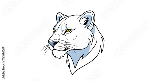 Close up profile of a majestic white tiger head with intense golden eyes looking forward.