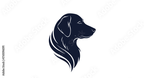 A sophisticated silhouette of a black labrador retriever's head in profile.