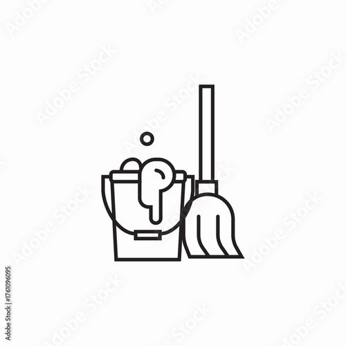 bucket foam broom icon sign vector