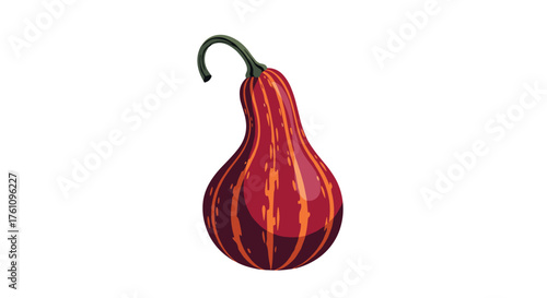 A long striped gourd with a curved stem on a white background.