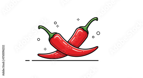 Two red chili peppers crossed in a stylish simple flat design illustration.