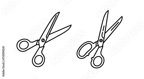 Two pairs of open scissors showing their sharp blades and finger loops for cutting materials.