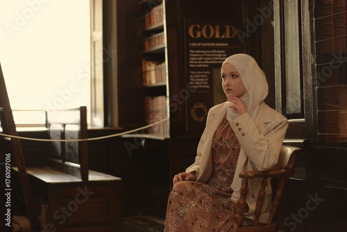 muslim girl in library. Marsh's Library.
